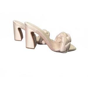 Loeffler Randall Braided Strap Heeled Sandals in Cream, size 8